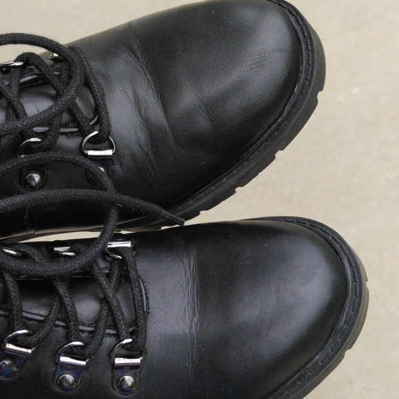 Marc Fisher 7M Lanzia Tweed Leather Laceup Combat Boots - Picture 15 of 16